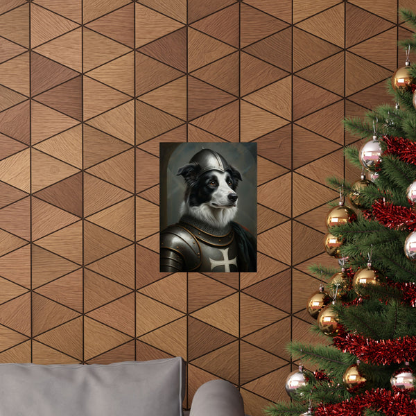 Border Collie Medieval Knight Portrait Matte Poster, Regal Dog Art Print, Border Collie Lover Gift, Wall Art — Lifestyle View