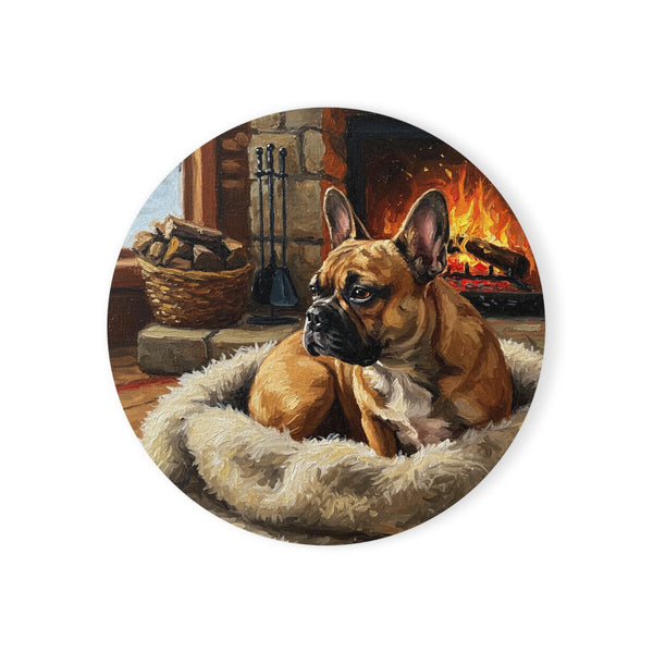 Acrylic French Bulldog - Winter Hearth | Cork Back Coaster