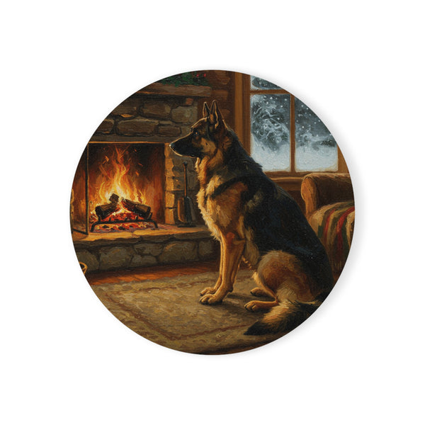 Acrylic German Shepherd - Winter Hearth | Cork Back Coaster