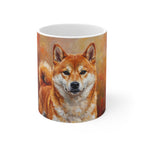 Shiba Inu Mug, Autumn Woods Acrylic-Style Dog Art Ceramic Coffee Cup, Pet Lover Gift, Home Decor