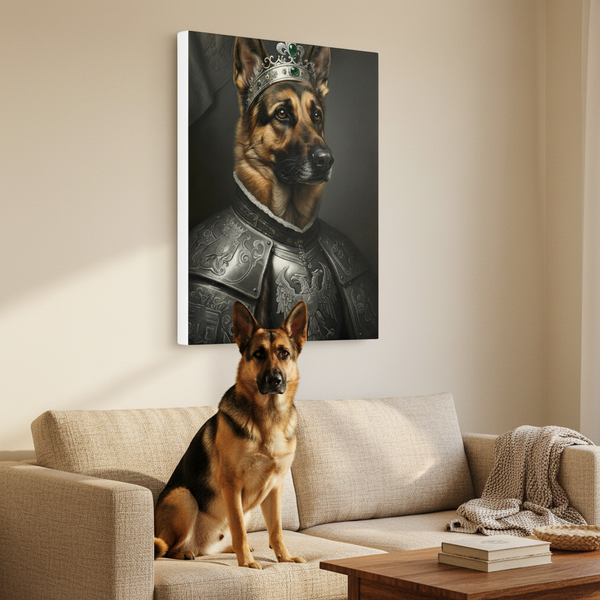 German Shepherd Renaissance Royal Portrait Canvas Wall Art, Regal Dog Painting, German Shepherd Lover Gift, Stretched Canvas