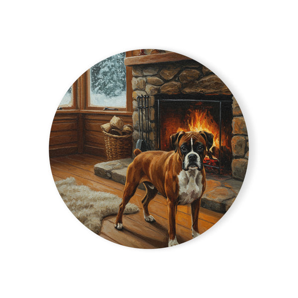 Acrylic Boxer - Winter Hearth | Cork Back Coaster