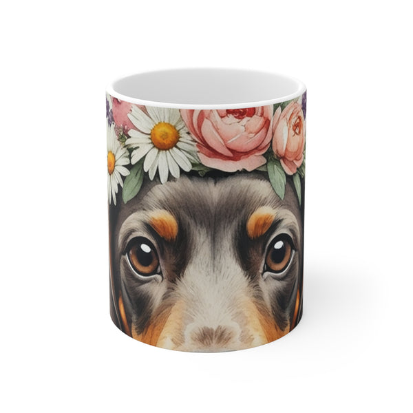 Dachshund Watercolor Floral Crown Coffee Mug | Premium Dog Prints | Tritan
