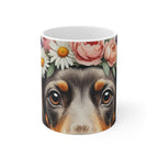 Dachshund Watercolor Floral Crown Gift Set — Mug + Coaster + Sticker | Tritan