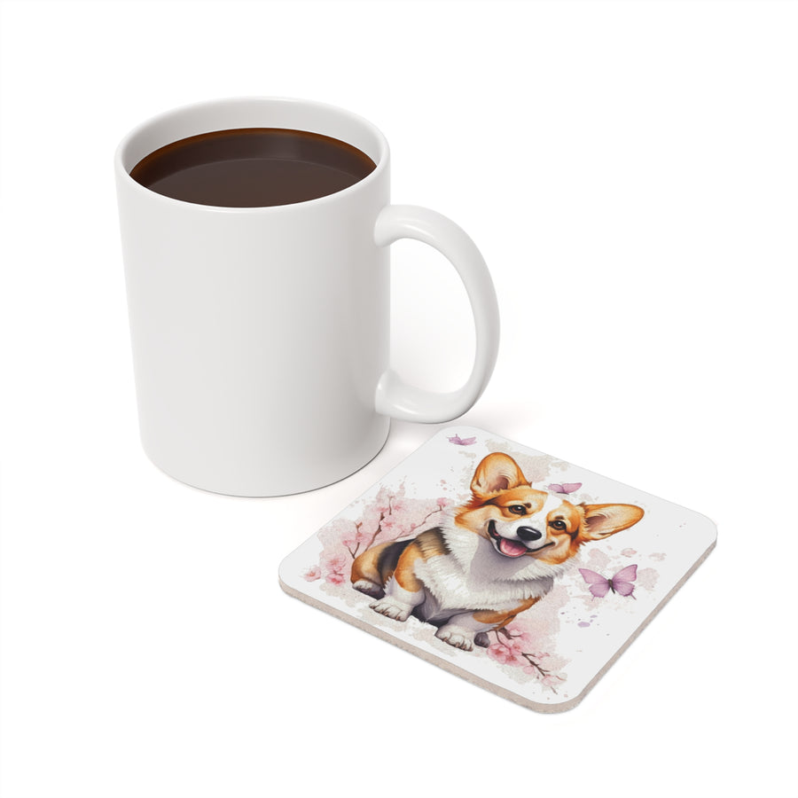 Corgi Watercolor Butterfly Bloom Drink Coaster | Premium Dog Prints | Tritan