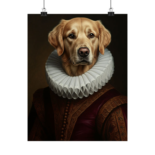 Golden Retriever Renaissance Royal Portrait Matte Poster, Regal Dog Art Print, Golden Retriever Lover Gift, Wall Art