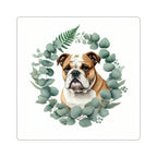 English Bulldog Watercolor Botanical Wreath Kiss-Cut Stickers | Premium Dog Prints | Tritan — secondary view
