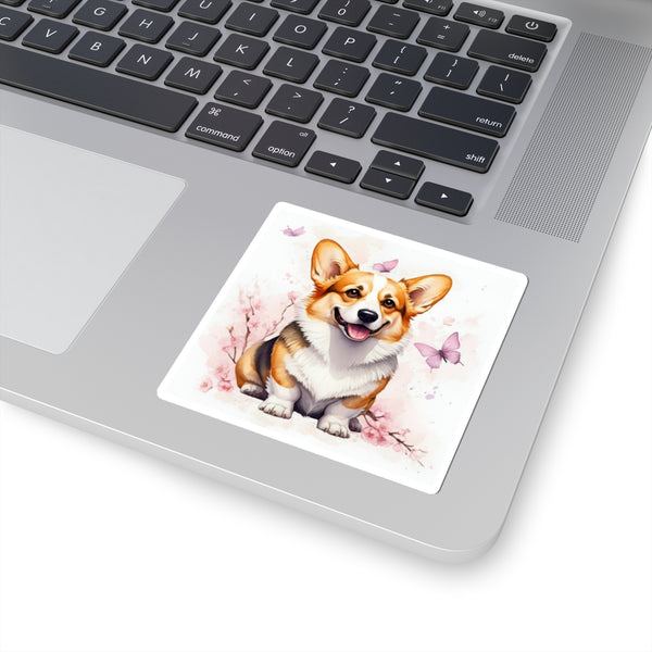 Corgi Watercolor Butterfly Bloom Kiss-Cut Stickers | Premium Dog Prints | Tritan — Lifestyle View