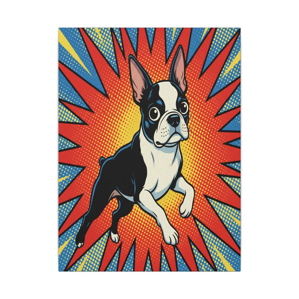 Boston Terrier Comic Art Canvas - Energetic Pop Art Dog Print - Retro Halftone Wall Decor