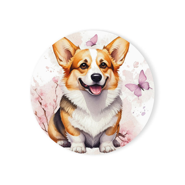 Corgi Watercolor Butterfly Bloom Drink Coaster | Premium Dog Prints | Tritan
