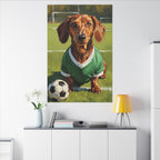 Dachshund Oil Painting Soccer Portrait Stretched Canvas Wall Art | Funny Dog Decor Gift | Pet Lover Home Art