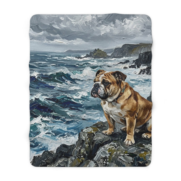 Acrylic Gallery Print English Bulldog - Coastal Cliffside | Sherpa Fleece Blanket