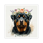 Rottweiler Watercolor Floral Crown Kiss-Cut Stickers | Premium Dog Prints | Tritan