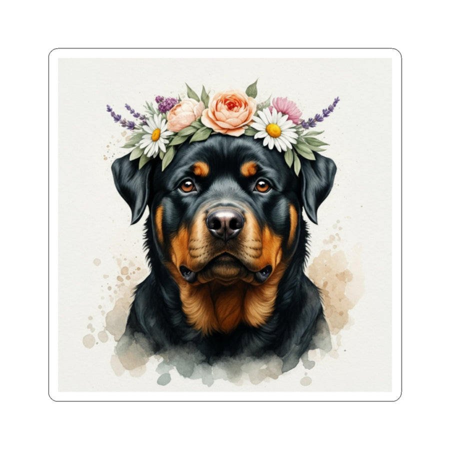 Rottweiler Watercolor Floral Crown Gift Set — Mug + Coaster + Sticker | Tritan