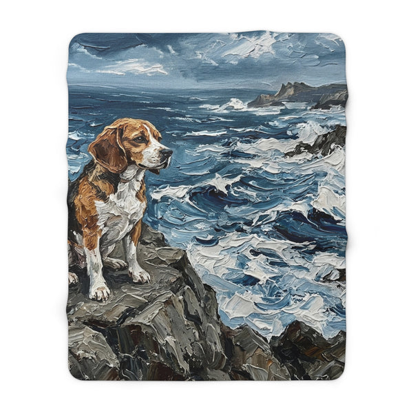 Acrylic Gallery Print Beagle - Coastal Cliffside | Sherpa Fleece Blanket