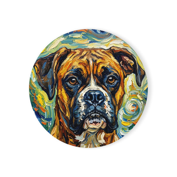 Boxer Coaster, Post-Impressionist Oil Painting Dog Art Decor, Boxer Lover Gift for Him Her