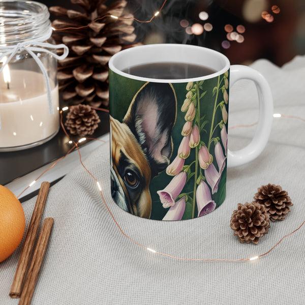 French Bulldog Watercolor Garden Peek Coffee Mug | Premium Dog Prints | Tritan — Lifestyle View
