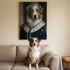Australian Shepherd Kings & Queens Royal Portrait Canvas Wall Art, Regal Dog Painting, Australian Shepherd Lover Gift, Stretched Canvas