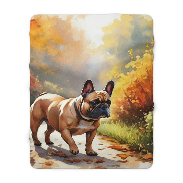 French Bulldog Watercolor Autumn Path Throw Blanket | Premium Dog Prints | Tritan