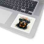 Rottweiler Watercolor Floral Crown Kiss-Cut Stickers | Premium Dog Prints | Tritan