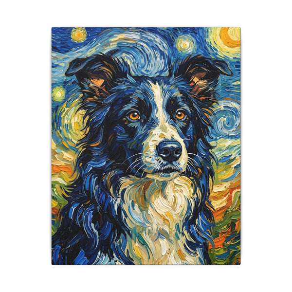 Border Collie Post-Impressionist Oil Painting Stretched Canvas Wall Art | Energetic Dog Lover Gift | Premium Pet Decor