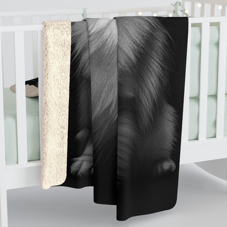 Pomeranian Charcoal Portrait Sherpa Fleece Blanket | Dog Lover Gift — detail view
