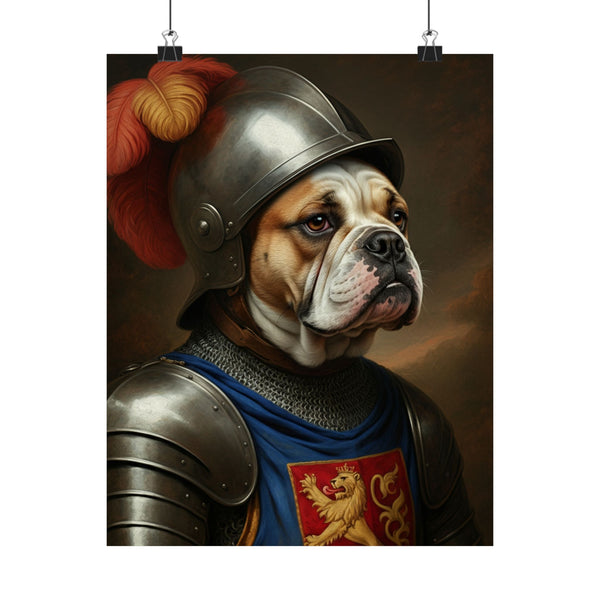English Bulldog Medieval Knight Portrait Matte Poster, Regal Dog Art Print, English Bulldog Lover Gift, Wall Art