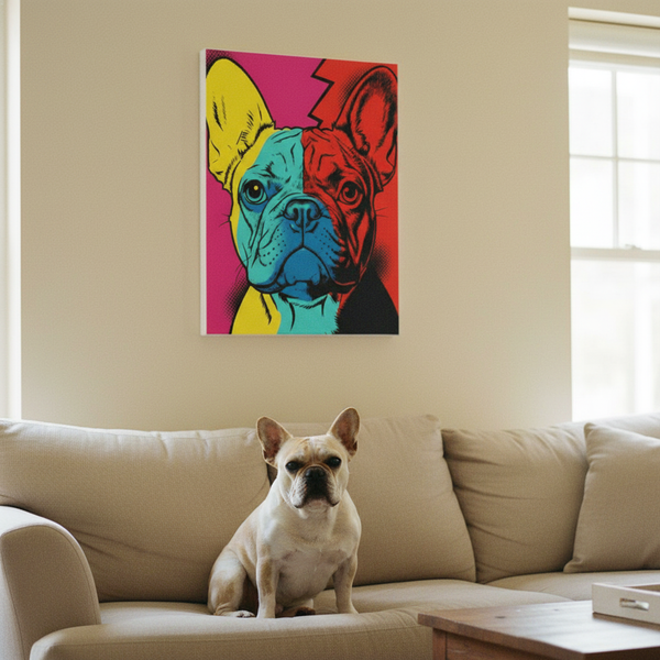 Pop Art French Bulldog Canvas — Bold Dog Wall Art — Lifestyle View