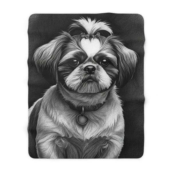 Shih Tzu Charcoal Portrait Sherpa Fleece Blanket | Dog Lover Gift