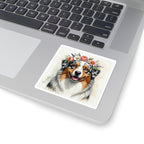 Australian Shepherd Watercolor Floral Crown Kiss-Cut Stickers | Premium Dog Prints | Tritan