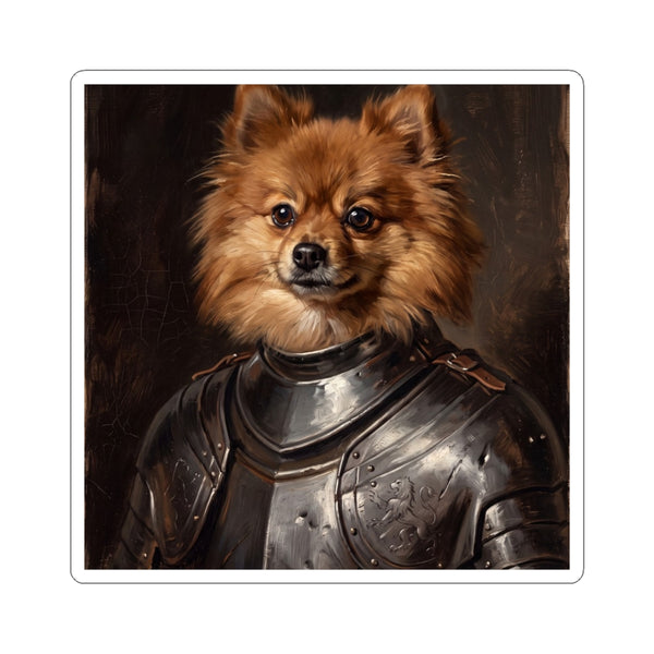 Pomeranian Medieval Knight Portrait Sticker, Dog Portrait Vinyl Decal, Kiss-Cut Sticker, Pomeranian Lover Gift
