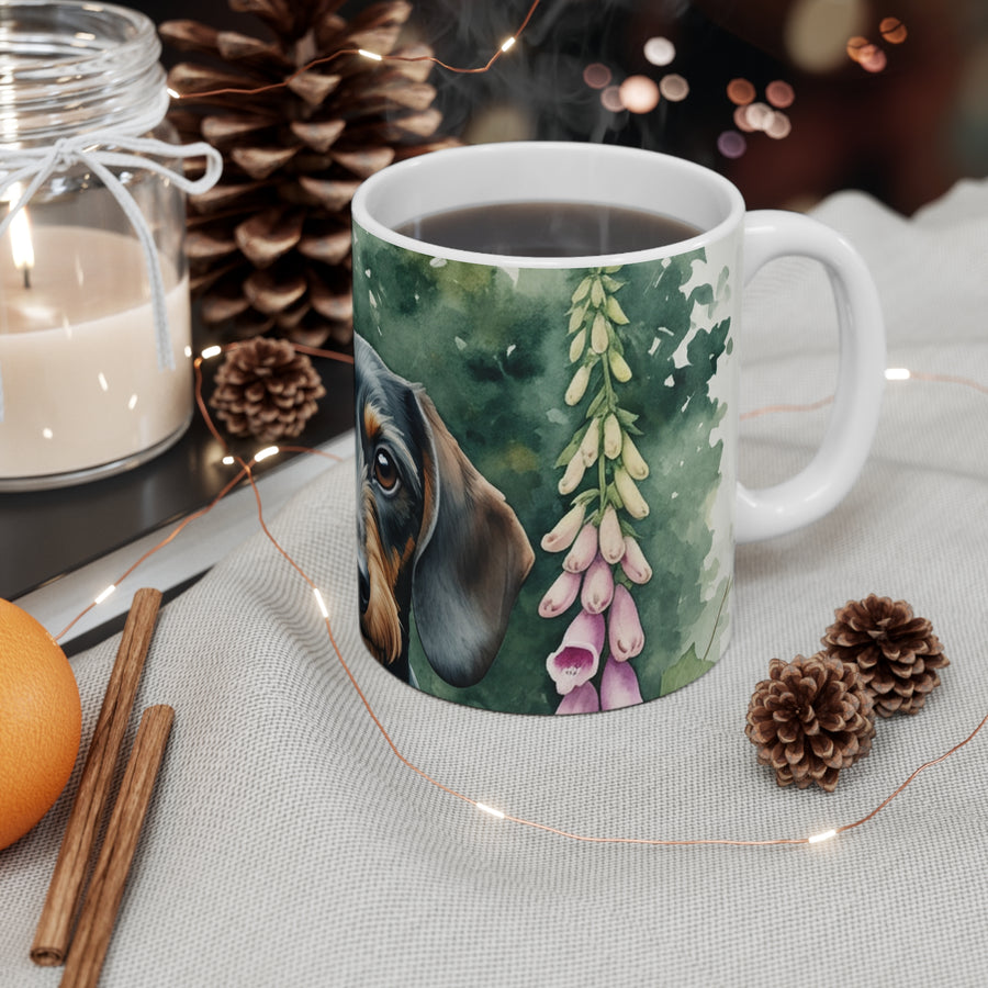 Dachshund Watercolor Garden Peek Coffee Mug | Premium Dog Prints | Tritan — detail view