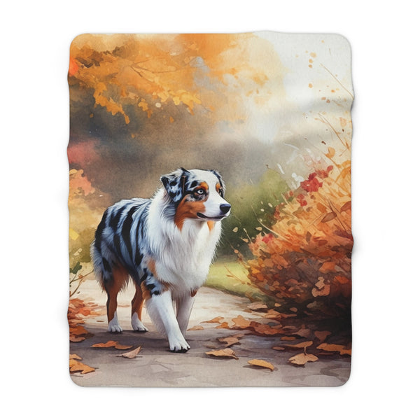 Australian Shepherd Watercolor Autumn Path Throw Blanket | Premium Dog Prints | Tritan