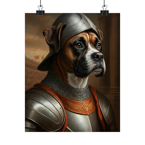 Boxer Medieval Knight Portrait Matte Poster, Regal Dog Art Print, Boxer Lover Gift, Wall Art