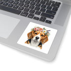 Beagle Watercolor Floral Crown Kiss-Cut Stickers | Premium Dog Prints | Tritan