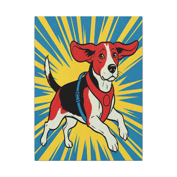 Beagle Comic Pop Art Canvas - Energetic Retro Dog Print with Halftone Shading and Bold Outlines