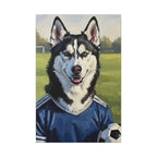 Siberian Husky Oil Painting Soccer Portrait Canvas Art | Dog Wall Decor | Pet Lover Gift for Sports Fans