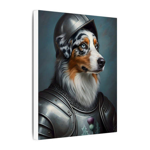 Australian Shepherd Medieval Knight Portrait Canvas Wall Art, Regal Dog Painting, Australian Shepherd Lover Gift, Stretched Canvas