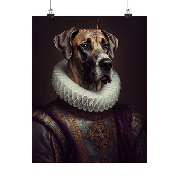 Great Dane Renaissance Royal Portrait Matte Poster, Regal Dog Art Print, Great Dane Lover Gift, Wall Art