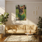French Bulldog Oil Painting Soccer Portrait Canvas Wall Art Decor Gift for Dog Lovers