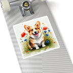 Corgi Watercolor Wildflower Field Kiss-Cut Stickers | Premium Dog Prints | Tritan — view 9 of 12