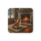 Acrylic Corgi - Winter Hearth | Cork Back Coaster