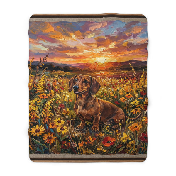 Dachshund Acrylic Gallery Print Sunset Prairie Throw Blanket | Premium Dog Prints | Tritan
