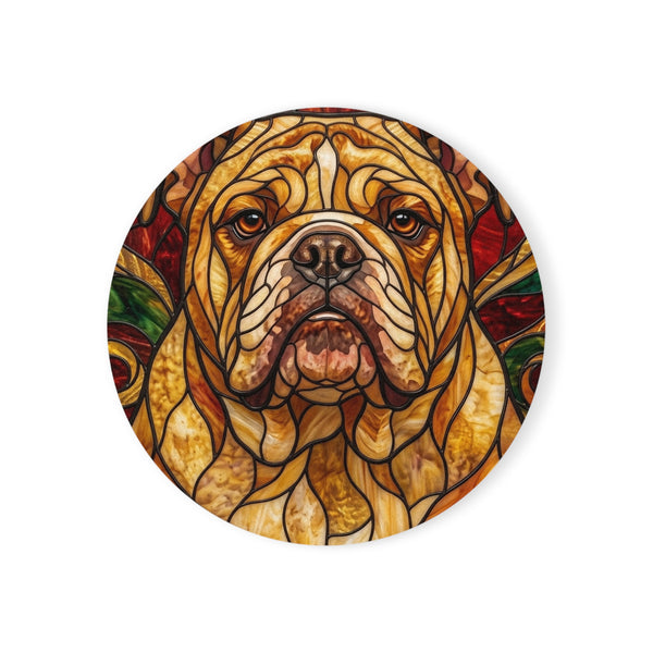 English Bulldog Stained Glass Warm Jewel Cork Back Coaster | Dog Lover Gift