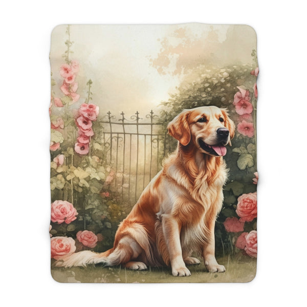 Golden Retriever Watercolor Cottage Garden Throw Blanket | Premium Dog Prints | Tritan