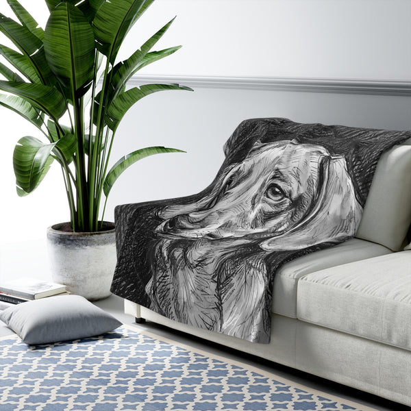 Dachshund Charcoal Portrait Throw Blanket | Premium Dog Art | Tritan