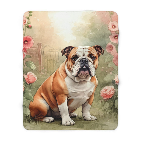 English Bulldog Watercolor Cottage Garden Throw Blanket | Premium Dog Prints | Tritan