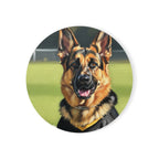 German Shepherd Oil Painting Soccer Coaster, GSD Art Print, Dog Lover Gift, Pet Owner Decor, Football Fan Present, Dog Mom