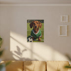Dachshund Oil Painting Soccer Portrait Stretched Canvas Wall Art | Funny Dog Decor Gift | Pet Lover Home Art