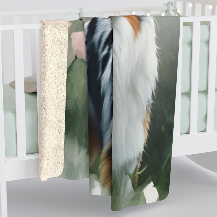 Australian Shepherd Watercolor Rain Garden Throw Blanket | Premium Dog Prints | Tritan — detail view